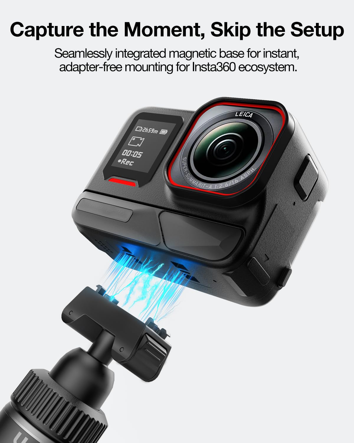 llano 40 cm Magnet-Action-Kamera-Stativ für Insta 360 Ace pro 2/1, X5/X4, Mini-Stativ mit Magsafe-Schnellwechseladapter, Kleiner Selfie-Stick, 360°-Kugelkopf, tragbar, Leichtgewicht, Schwarz
