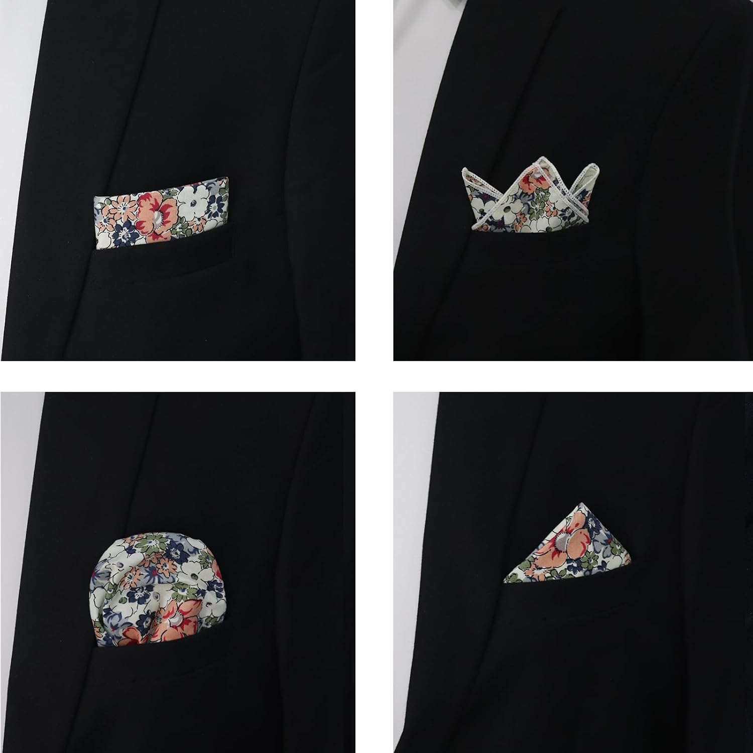 Floral Pocket Squares for Men, Cotton Men's Handkerchief with Pocket Square Holder for Wedding Church Casual Formal