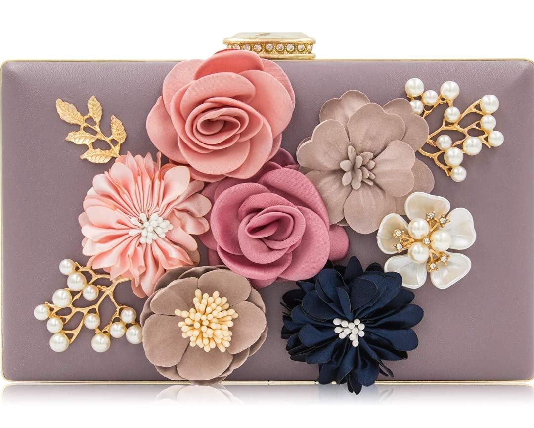 TOOBA Handicraft Beautiful Flower Box Clutch Bag Purse For Bridal, Casual, Party, Wedding (Light Purple) (B07VFS3J39) Amazon Price History, Amazon Price Tracker
