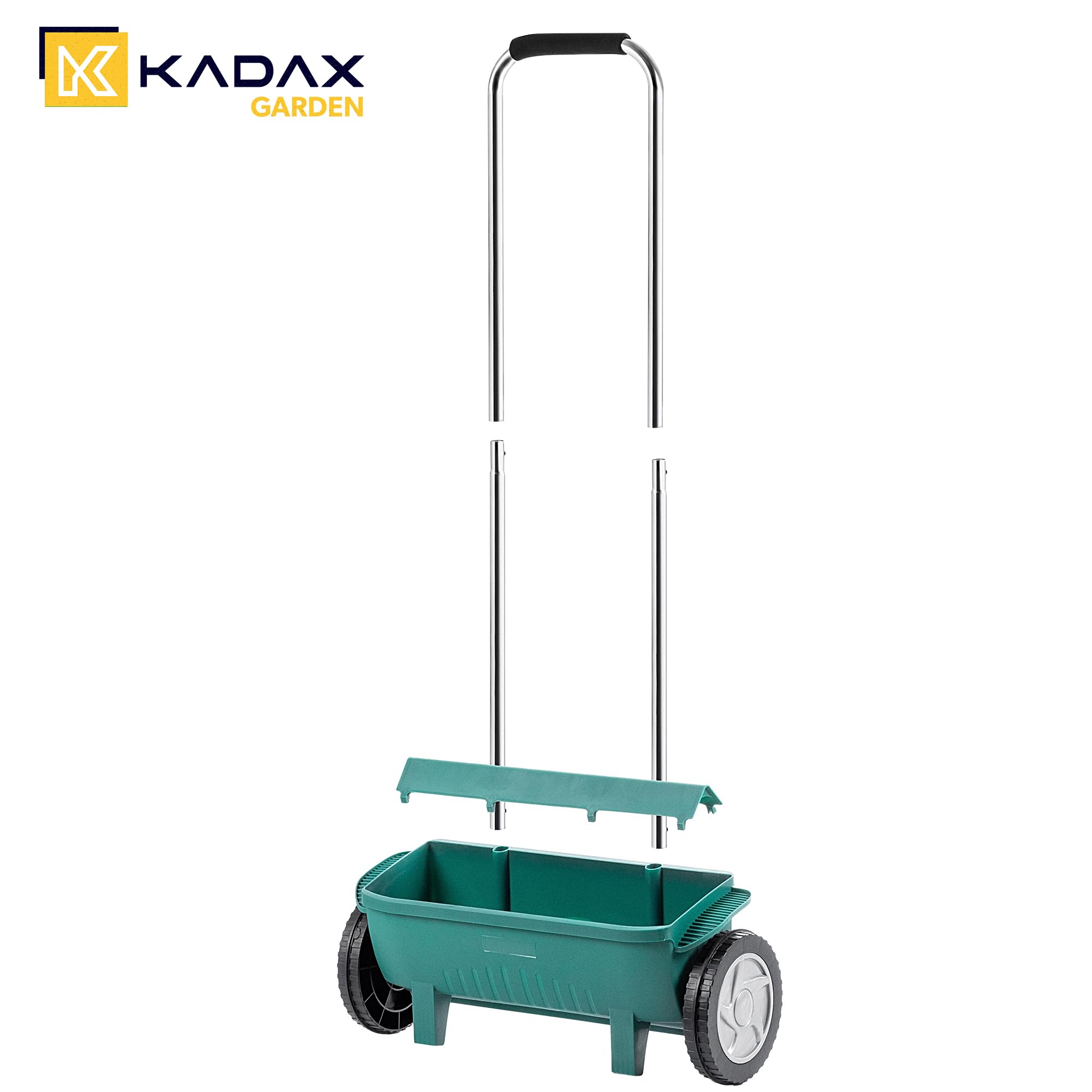 KADAX Streuwagen 12L, Düngerstreuer mit Rädern, Streuer für gleichmäßiges Ausbringen von Rasendünger, Rasensamen, Rasenkalk und Streusalz, Handstreuer