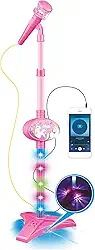 Pais & Filhos - Microfone Infantil, Menina, Rosa,Pedestal com Luzes Som