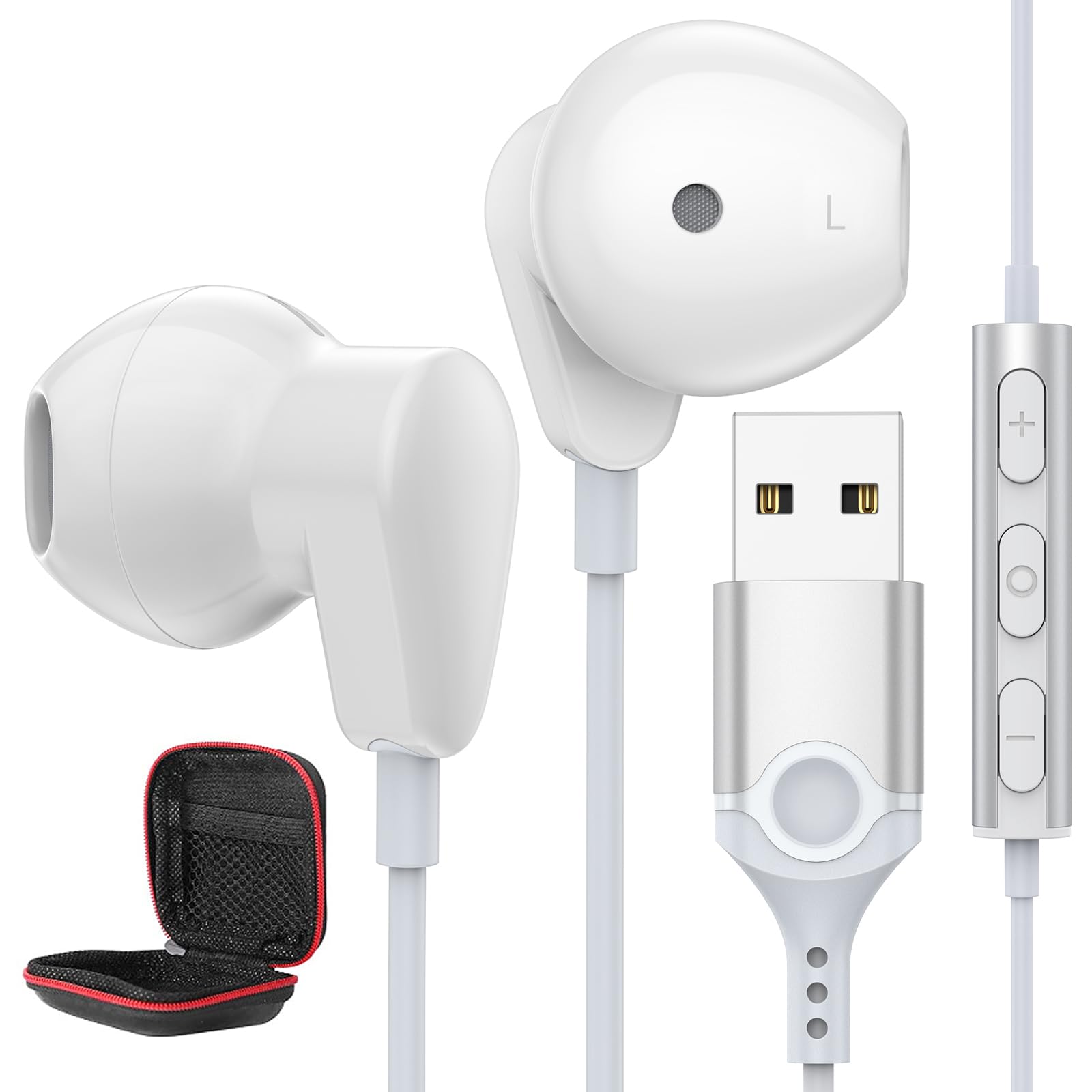 Cuffie USB per Computer,Auricolari PC con Filo con Microfono Cancellazione Rumore In Ear Auricolare Gaming con Funzione di Disattivazione Audio Controlli per Streaming Live Office Chromebook Windows