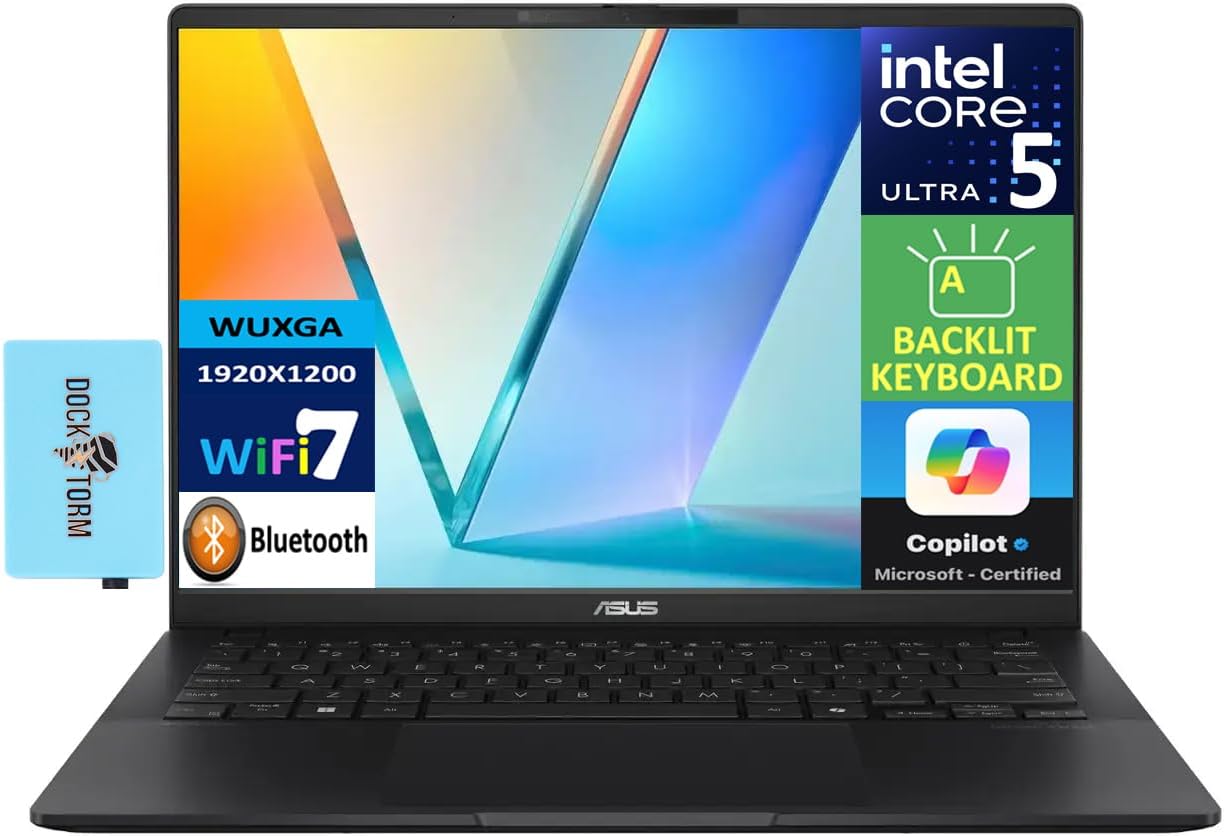 ASUS Vivobook S 14 Q423 AI Powered Laptop 14.0" OLED FHD+ Display (Intel Ultra 5-226v, 16GB LPDDR5X, 512GB PCIe SSD, AI Copilot, Backlit KB, 2 Thunderbolt 4, WiFi 7, Win11Pro) w/DKZ USB Port Expander