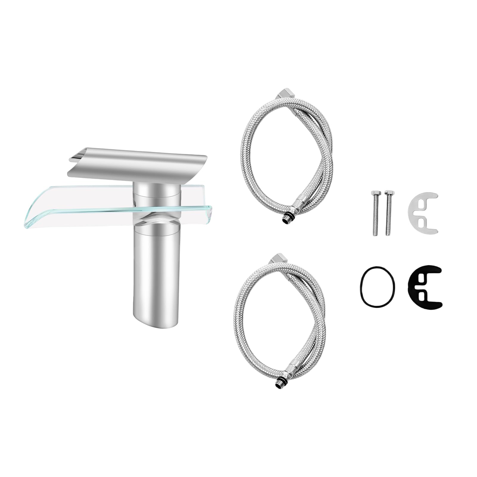 Robinet cascade en verre, mitigeur de lavabo de salle de bain, mitigeur monocommande, cuisine et salle de bain Robinet d'évier à poignée unique chromé