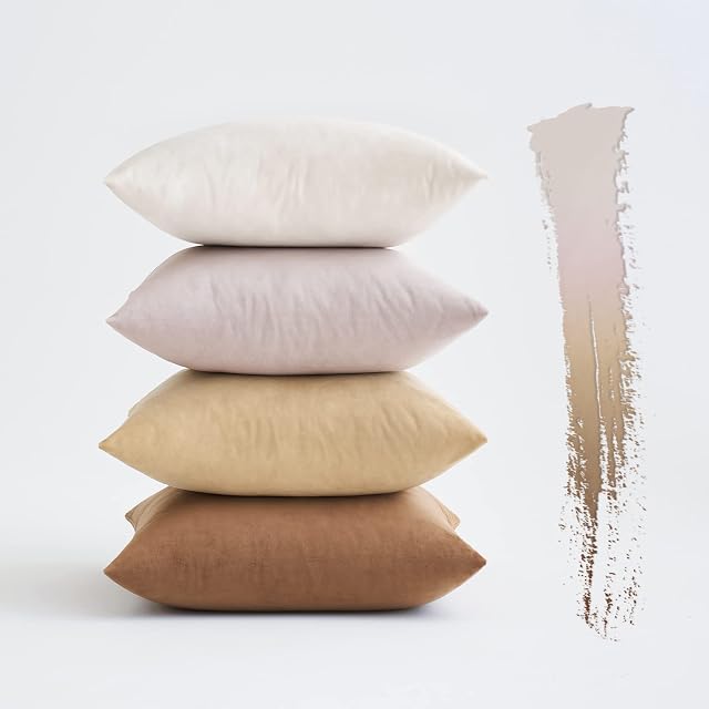 MIULEE Set of 4 Velvet Cushion Covers Soft Decorative Square Throw Pillow Cover Luxury Pillowcases for Livingroom Sofa Bedroom with Invisible Zipper 45cm x 45cm,18x18 Inches Brown Series