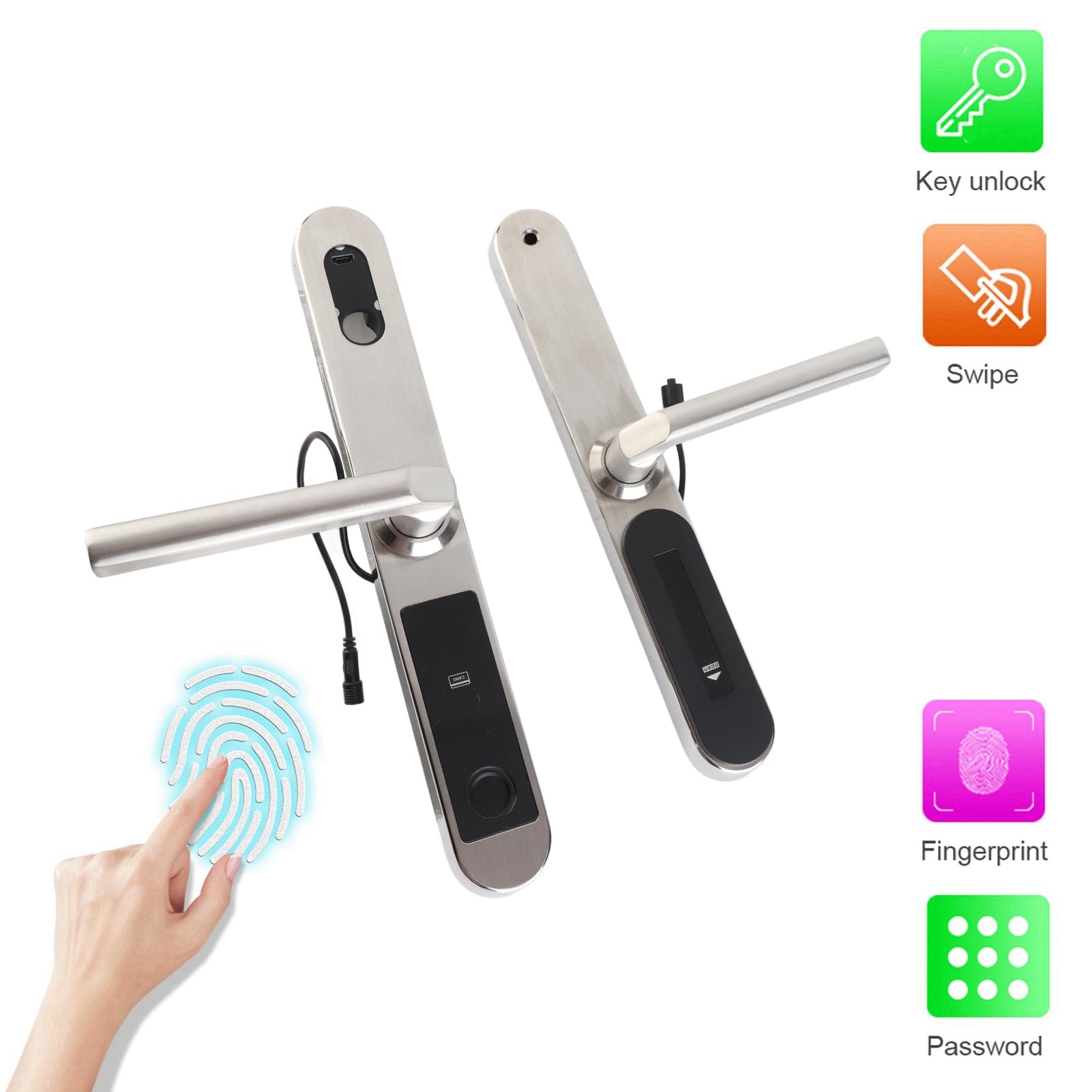 Fingerabdruck Digitales Türschloss Einstellbares Griff Silber für Home Office School, Glastür Schloss Elektretür Schloss Fingerabdruck Smart Lock Digital Lock Passwort
