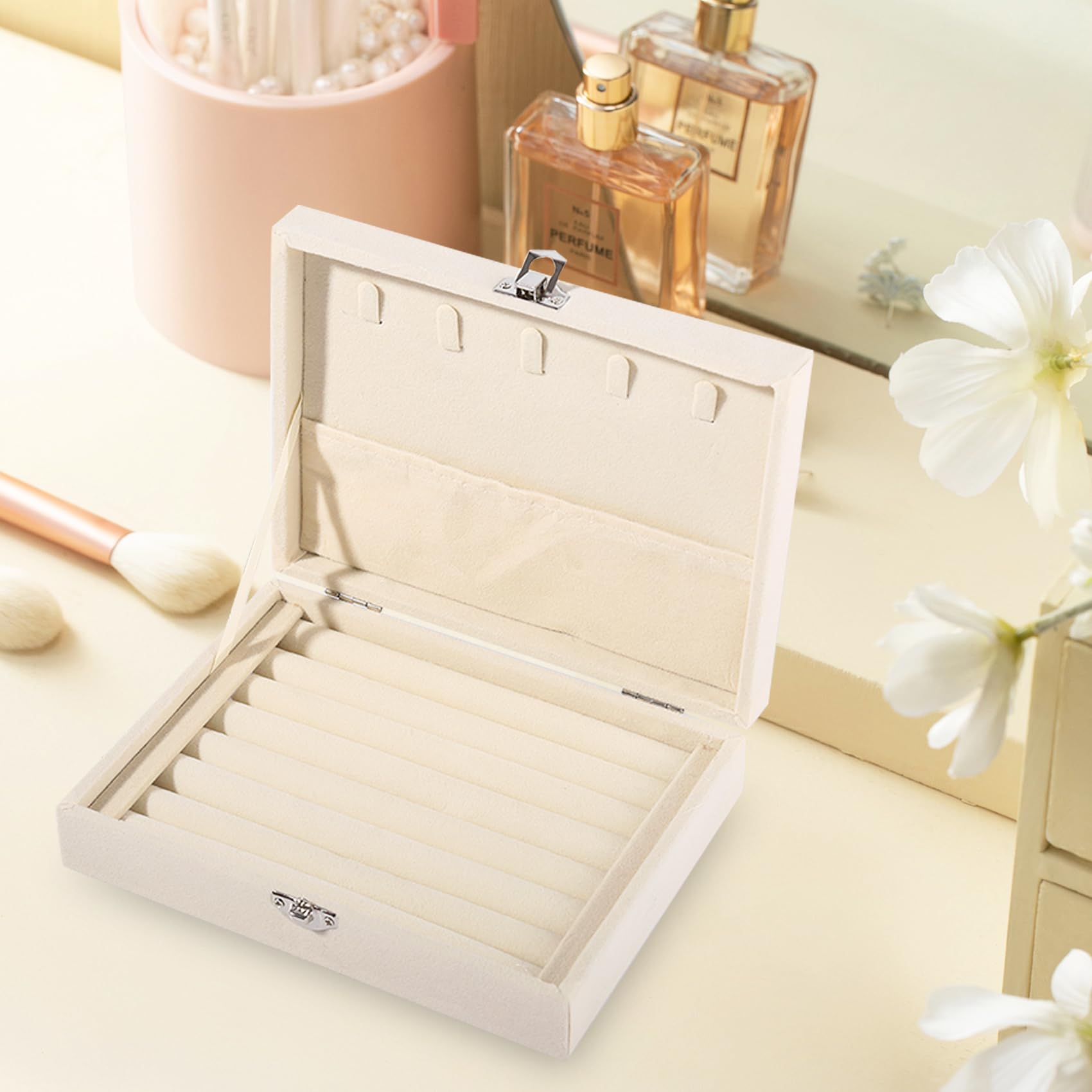 AD TREND Portagioie Rettangolare in Velluto Organizer Beauty - Grigio