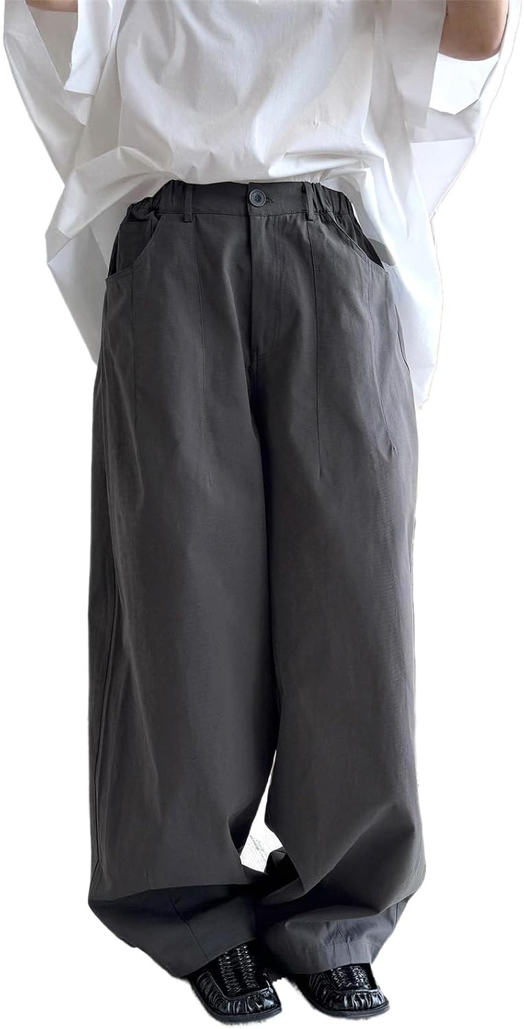 Women's Casual Pants Spring French Style Elastic Waist Wide Leg Cotton Relaxed Fit Lounging Trouser for Woman