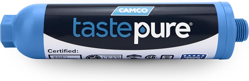 Camco Tastepure Camper/RV Water Filter - Inline Water Filter Reduces Bad Taste, Odor, Chlorine & Sediment - Ideal for RVs, Campers, Travel Trailers, Boats - Made in the USA - (40041)