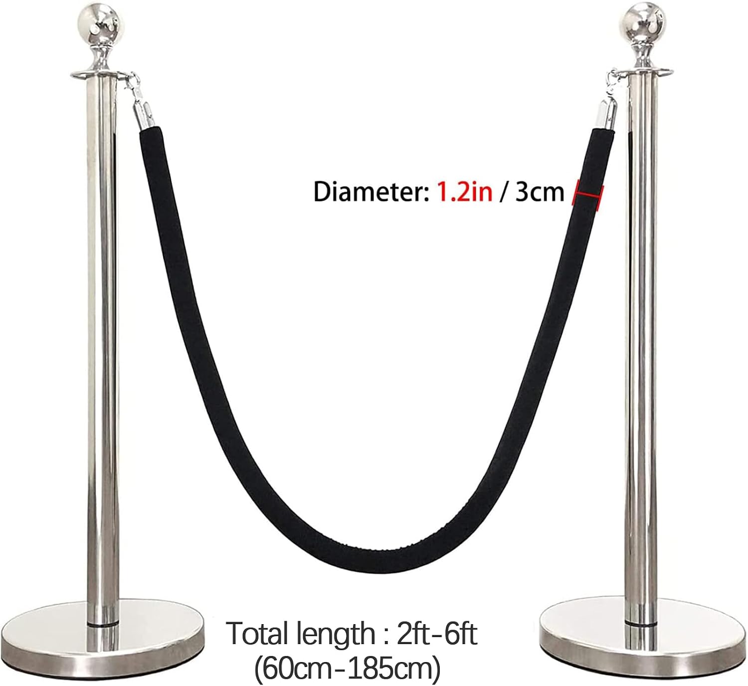 2 Pack 4ft Velvet Queue Rope with Silver Hooks - Premium Crowd Control for Events, Movie Theaters & Grand Openings - Durable & Stylish Barrier Rope image 5