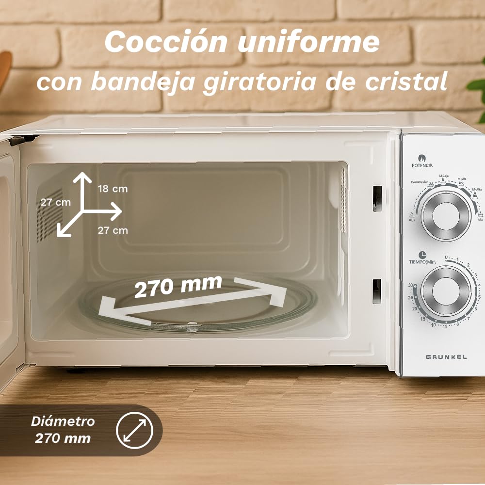 Microonde senza grill MG 25 litri, 900 W, 20 MG 5-6 livelli di potenza, 3 modalità combinate, timer 30 min apertura con maniglia e vassoio Ø245 mm (senza griglia)