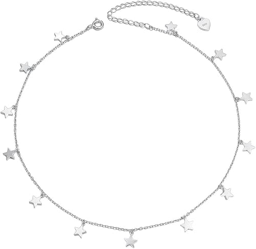 Gargantilla de plata esterlina con colgante de cadena de disco para mujer, 13+3 pulgadas