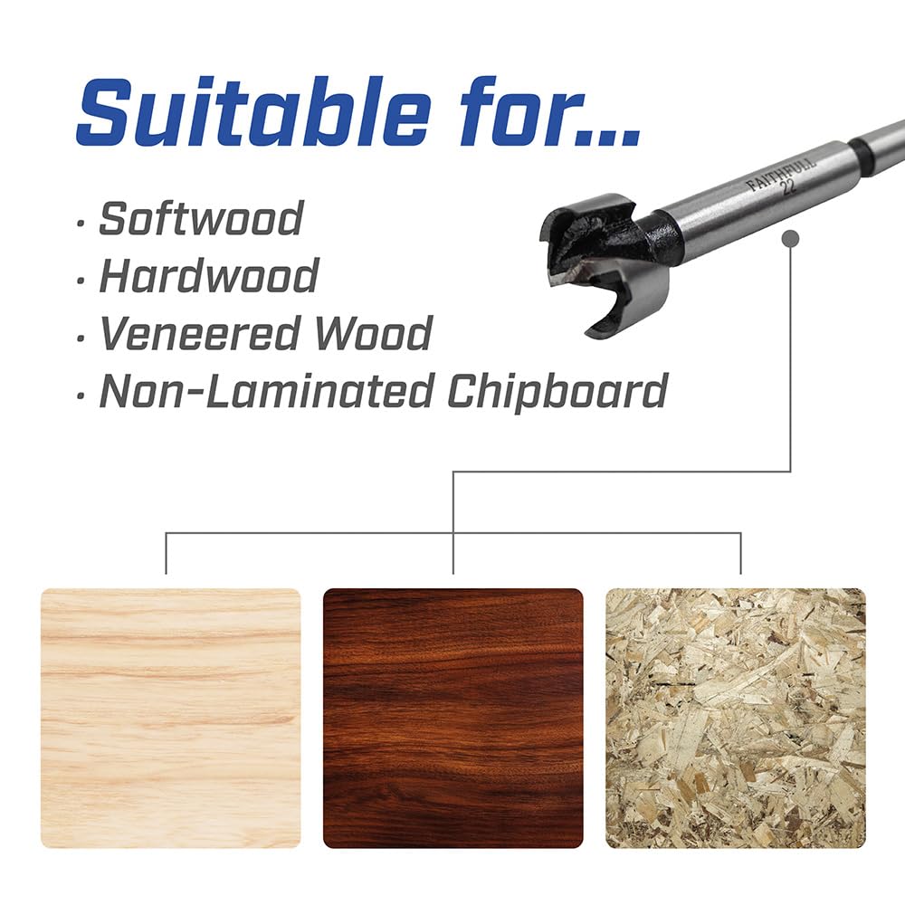 Faithfull FAIFOR22 Forstner Bit for Hardwood Softwood, Drilling, Boring, Straight, Angled, Overlapping, Pocket holes - 22mm - Image 4