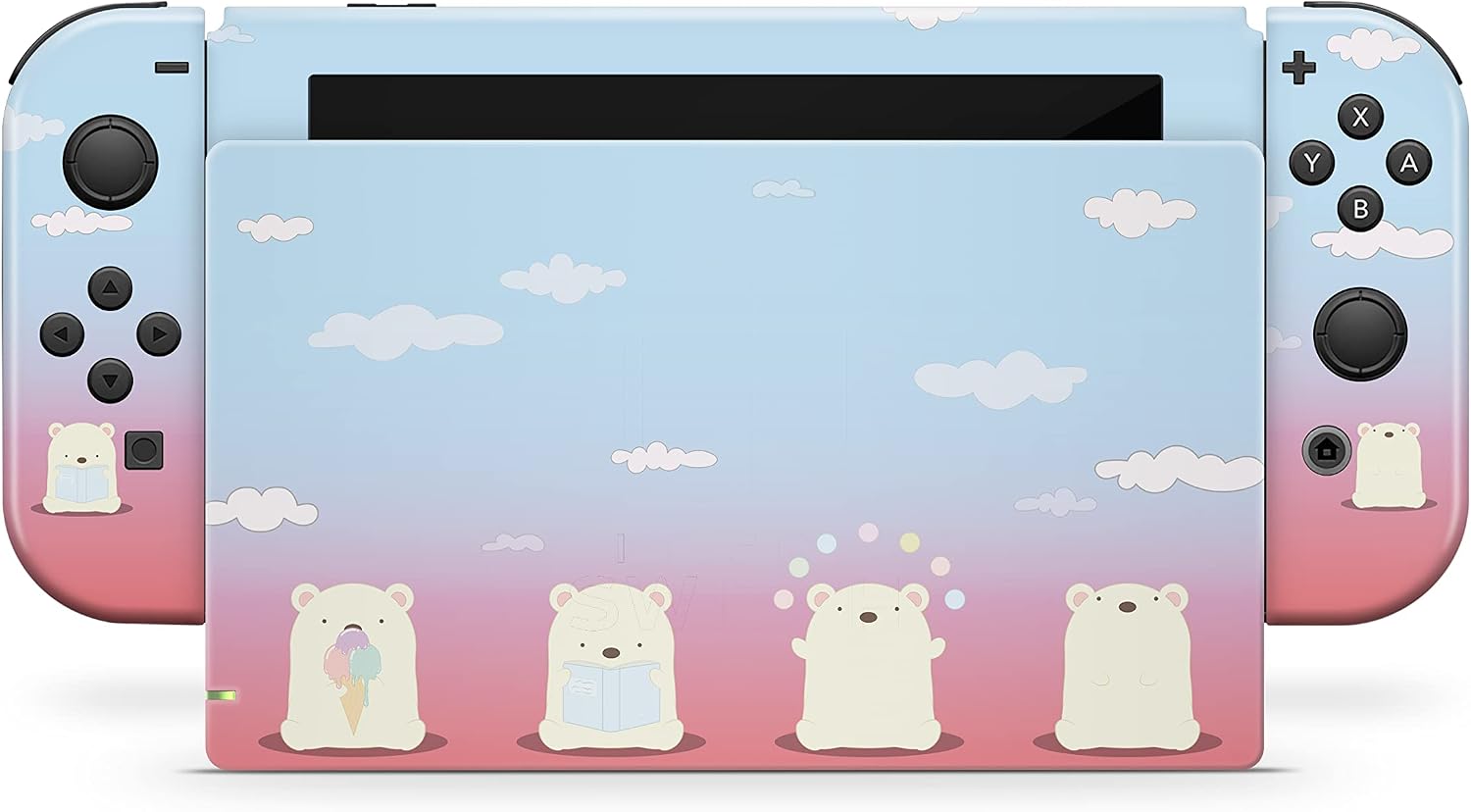 Tacky Design Cute Bears Skin Compatible with Nintendo Switch Skin Wrap Cover, Kawaii Skin for Nintendo Switch Stickers, Premium Vinyl 3M Full Wrap Decal, Compatible with Joy-Con, Console, Dock