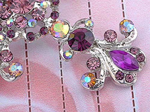 Alilang Silvery Tone Victorian Inspired Flourish Flower Clear Crystal Rhinestone God Cross Pin Brooch Purple #TOP3
