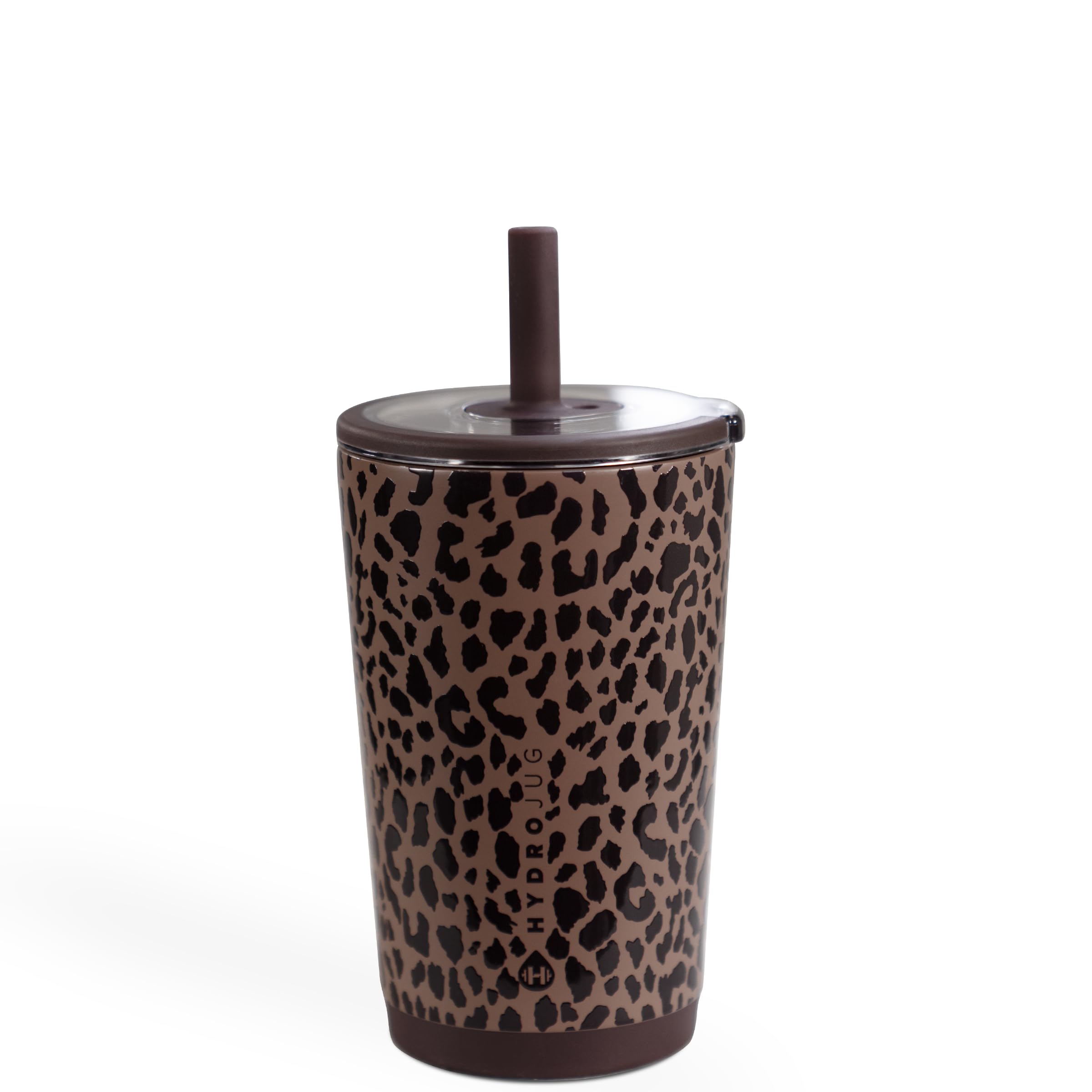 HydroJug Everyday Tumbler 14 oz, Ceramic-Lined Straw Cup, Brown Leopard