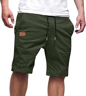 Cargo Shorts for Men Casual Drawstring Elastic Waist Athletic Workout Gym Jogger Shorts with Pockets