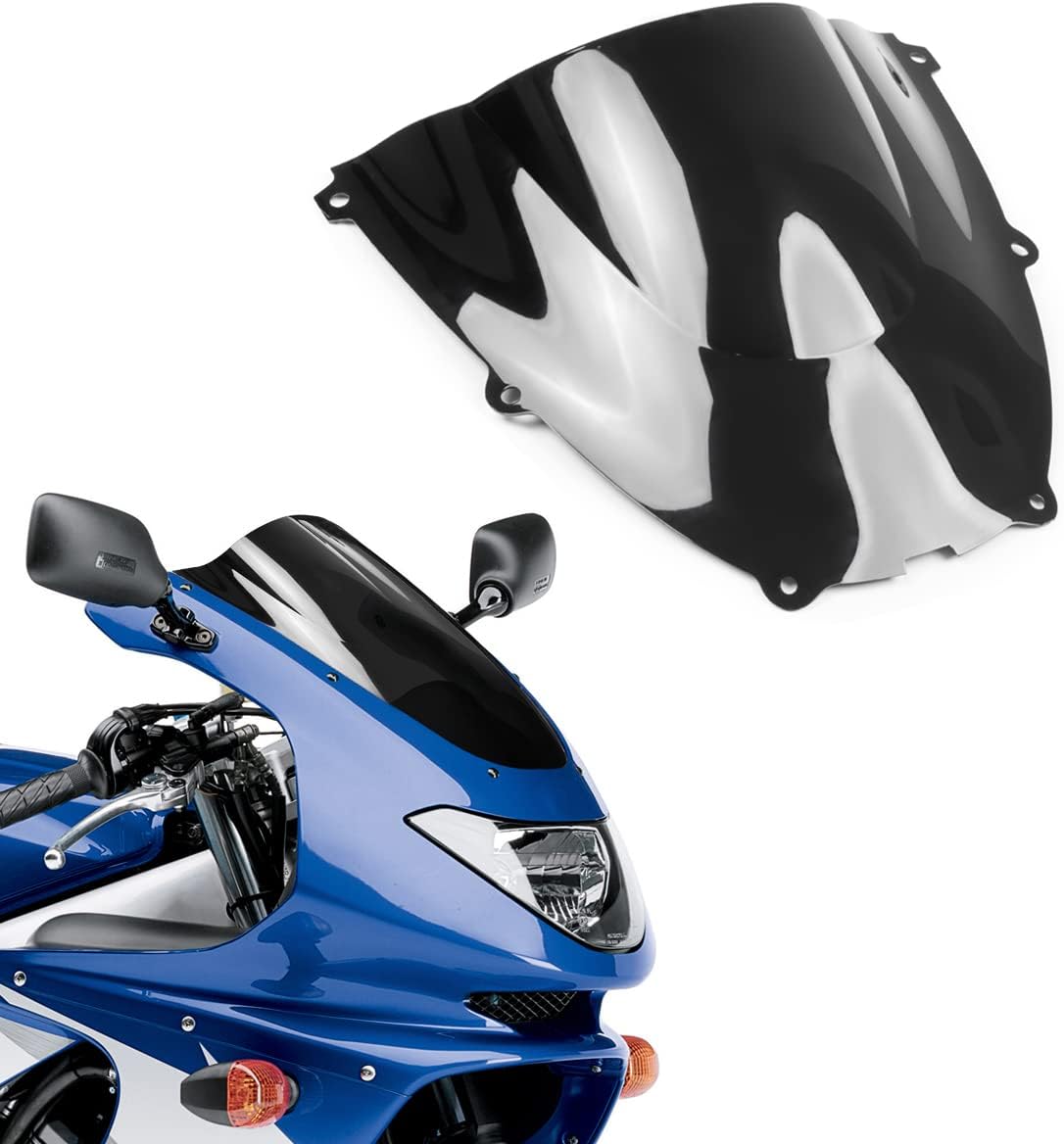 WYNMOTO Injection ABS Platic Windscreen Windshield Double Bubble Black Fit for Yamaha YZF600R Thundercat 1997-2007 1998 1999 2000 2001 2002 2003 2004 2005 2006