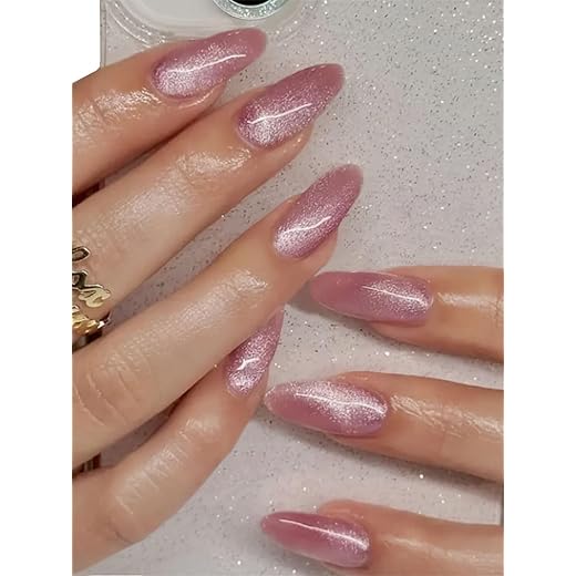 Glossy Cats Eye Stiletto Fake Nails Dark Pink 24 PCS