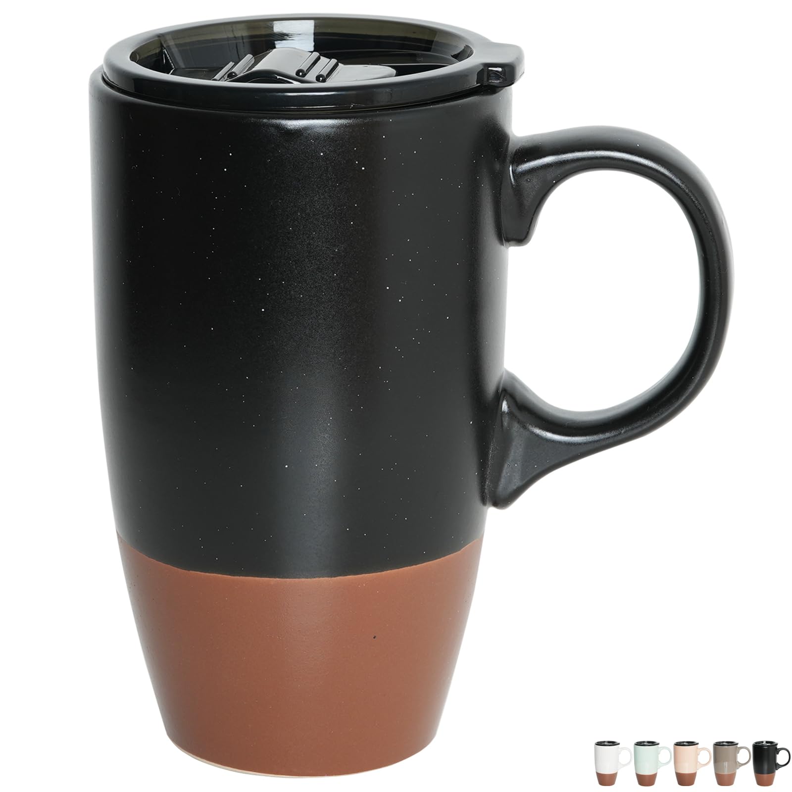 Amazon.com: Bosmarlin Ceramic Travel Coffee Mug with Handle and Lid, 18 oz,  Portable Coffee Cup for Car Cup Holder, Microwave and Dishwasher Safe  (Black) : Home & Kitchen