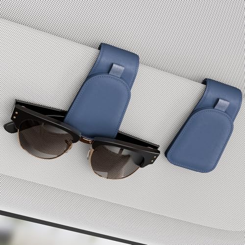 Sotfamily Sunglass Holder for Car Visor, Suede Cloth Magnetic Sunglass Organizer for Car Accessories, 2 Packs, Blue