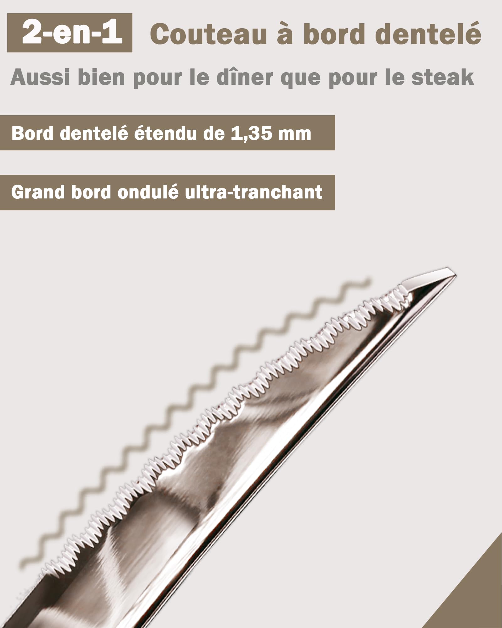 Ensemble de couverts modernes 24 pièces, Argent martelé Couteaux dentelés 2-en-1 ultra-tranchants, Service en acier inoxydable 18/10 Set pour 6 personnes, Couteaux, fourchettes, Cuillères