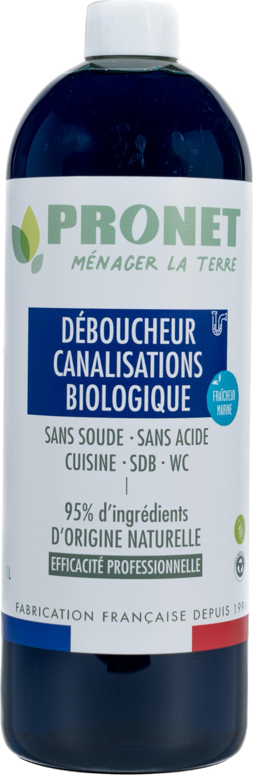 PRONET NATURE - Déboucheur canalisation Biologique - Désengeorge et élimine les bouchons, cheveux, mauvaises odeurs - 95