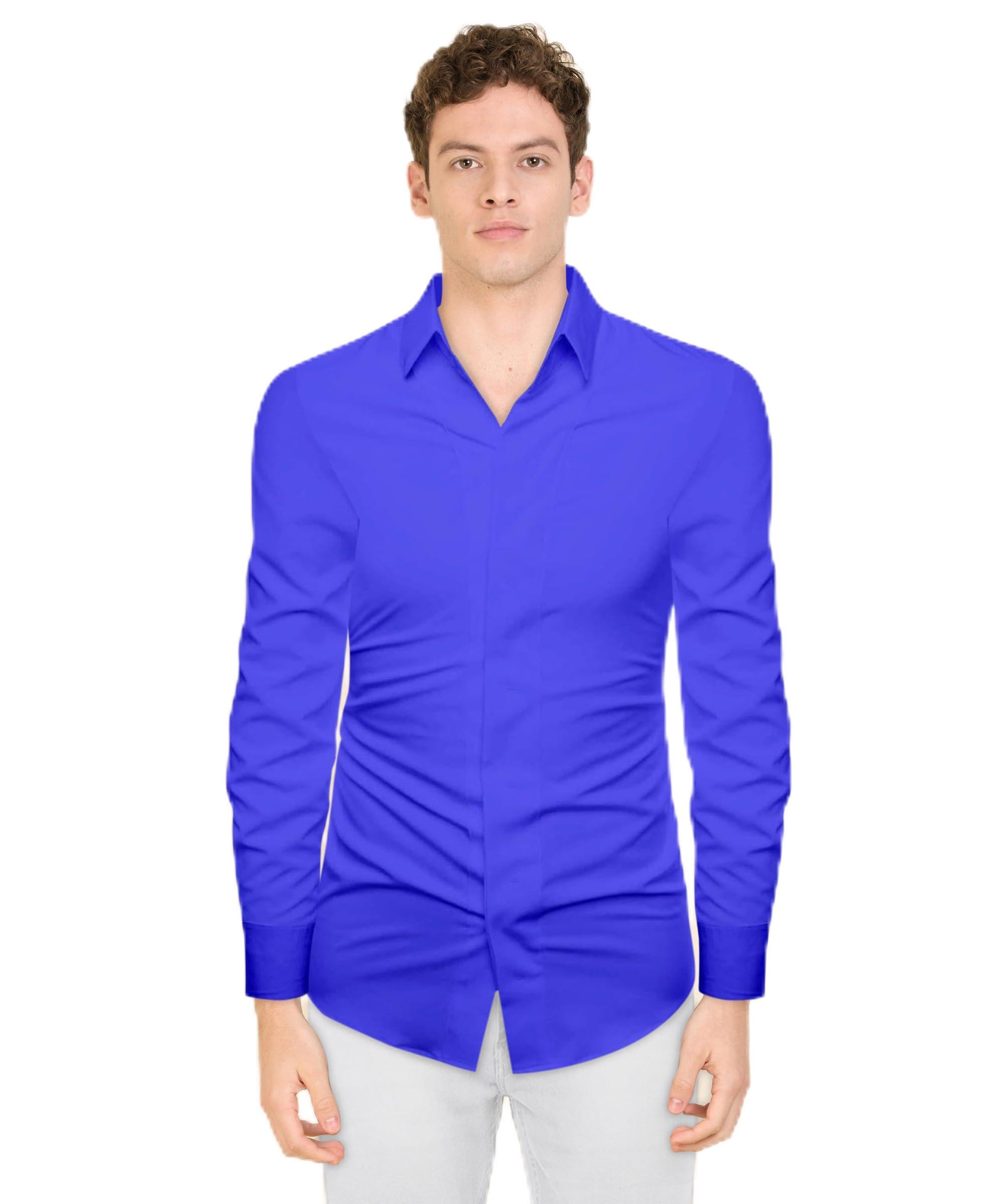 Cotton Blend Solid Shirt Fabric (Unstitched) PJE-Ushirt Blue-1-picture-31