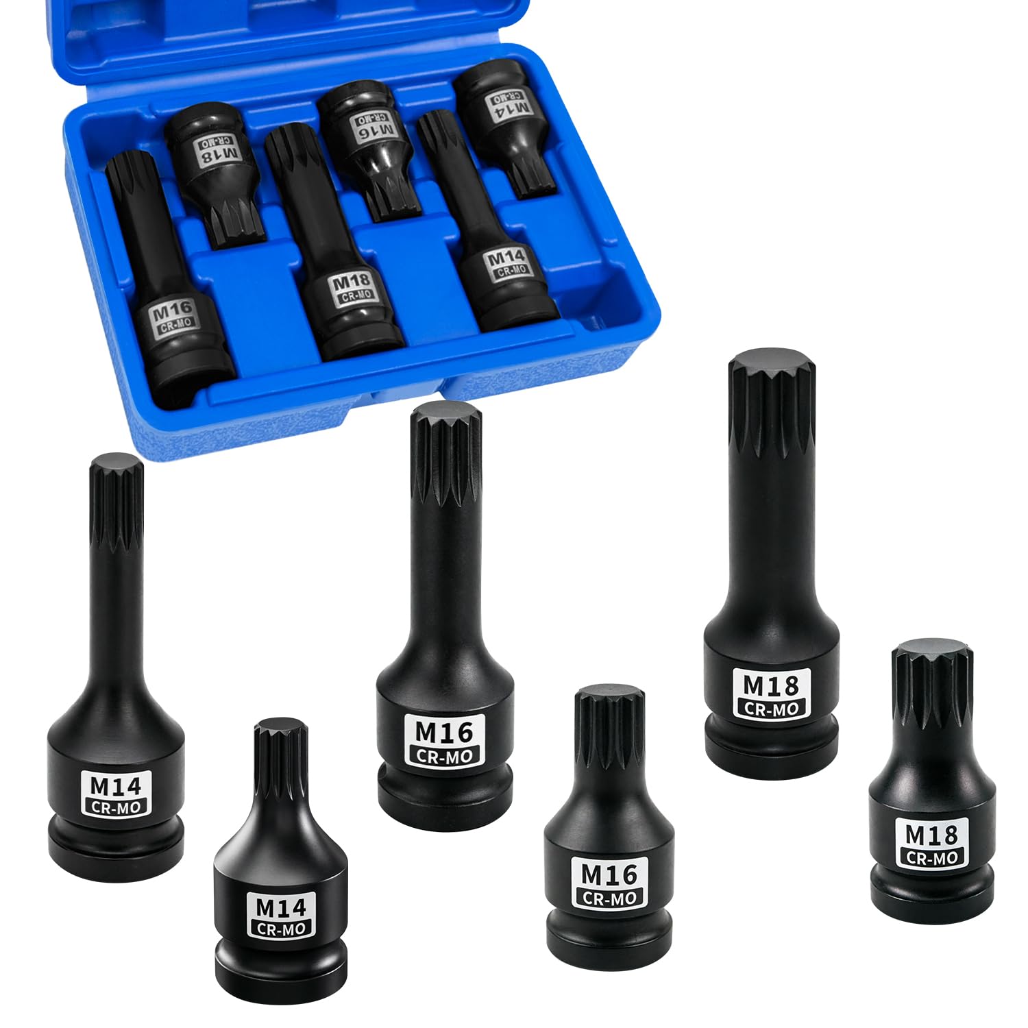 6PCS 1/2" Drive XZN Triple Square Spline Bit Socket Set, Cr-Mo