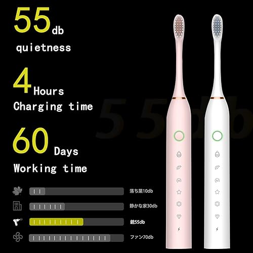 Miniatura 4 de Paquete de 2 cepillos de dientes eléctricos con 8 cabezales de cepillo, 6 modos de 42000 vpm, IPX7 impermeable, cepillo de dientes eléctrico sónico