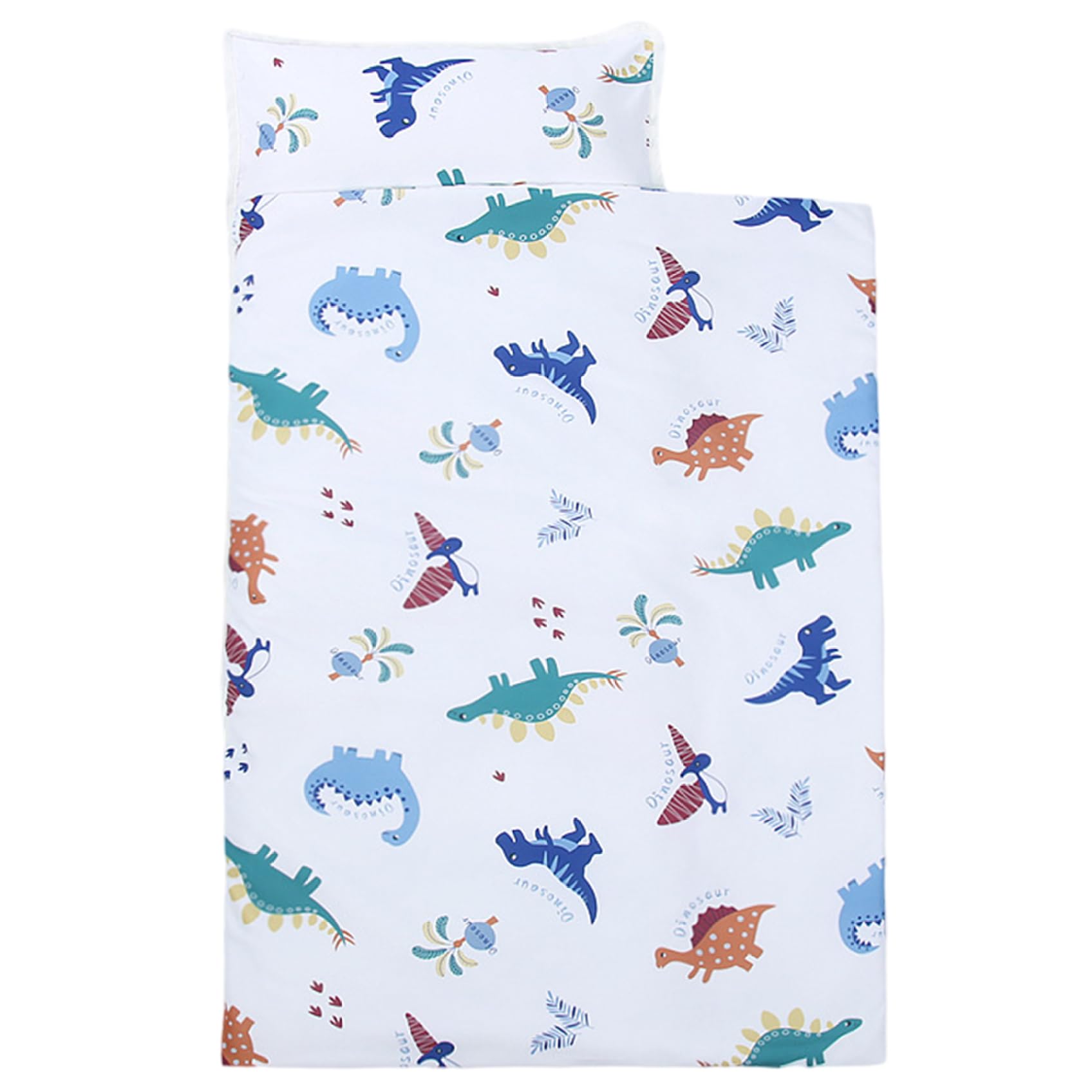Schlafmatten für Vorschule, Kleinkinder, Schlafmatte mit Kissen und Decke, 124 x 50 cm, Anti-Kick, Kleinkind-Schlafsack mit Griff, Dinosaurier-Druck, aufrollbare Matten für Vorschule