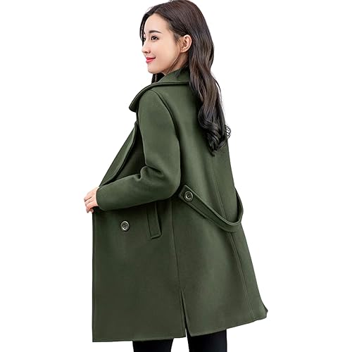 chouyatou Women's Elegant Lapel Collar Double Breasted Wool Blend Pea Coat with Belt