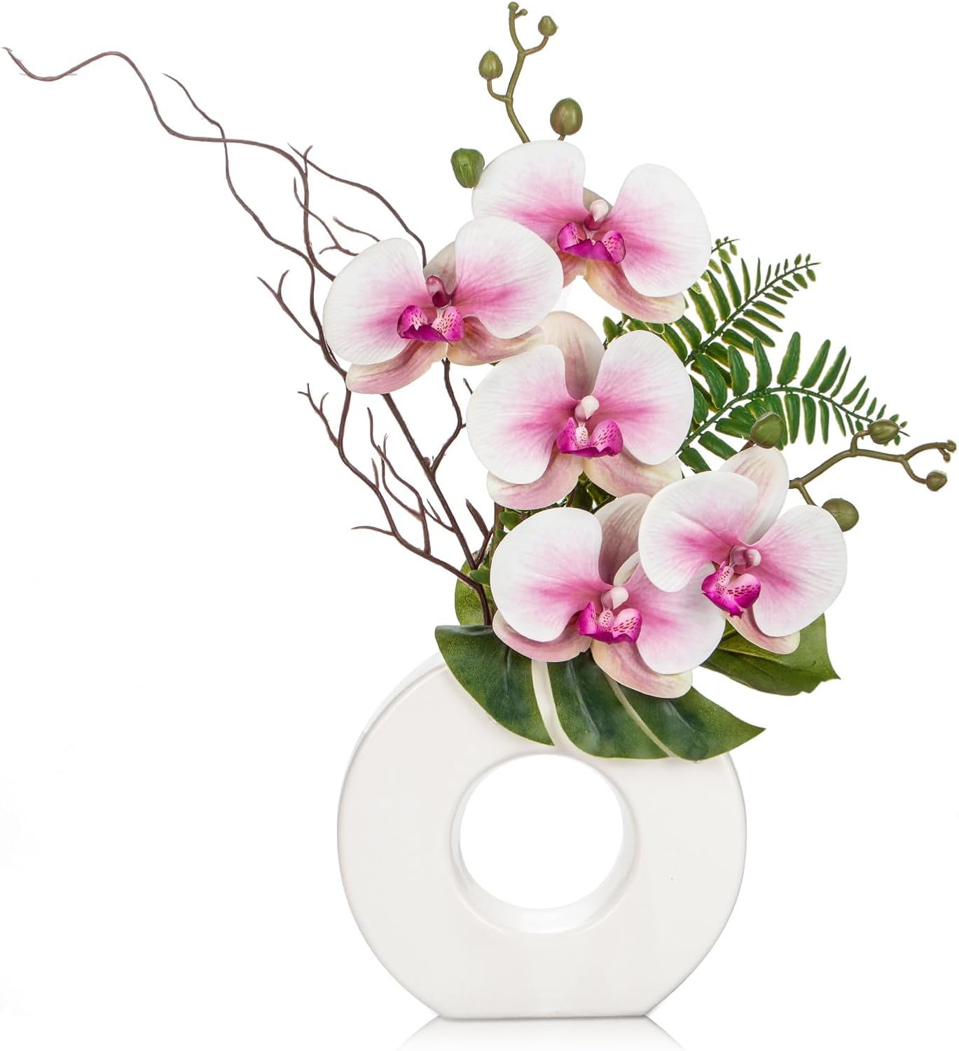 Artificial Plant Orchids with Ceramic Doughnut Vase Artificial Flowers