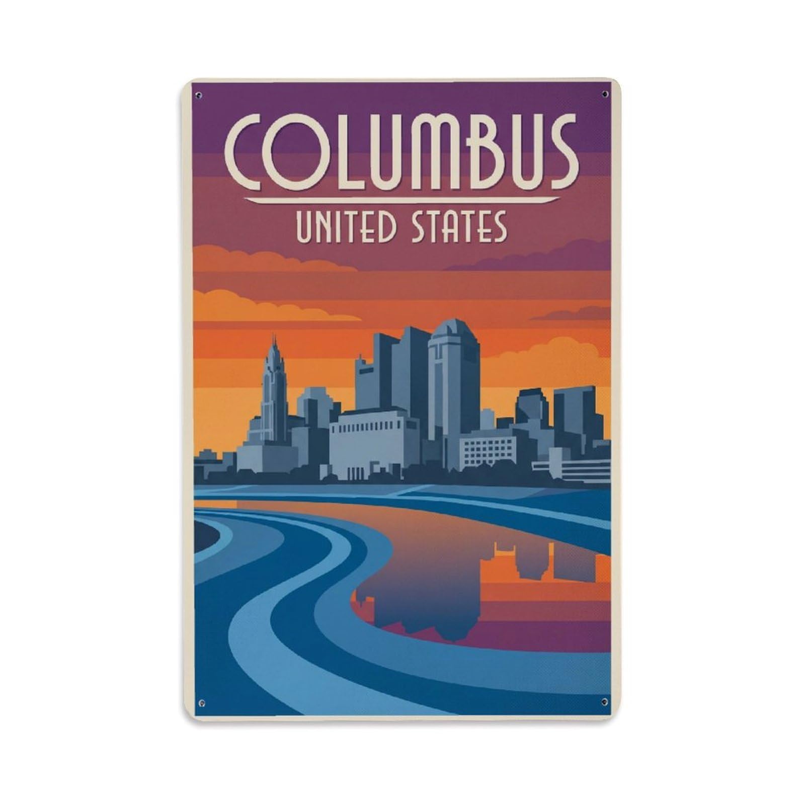 Xanthor Style Vintage Travel United States Columbus Metal Tin Sign
