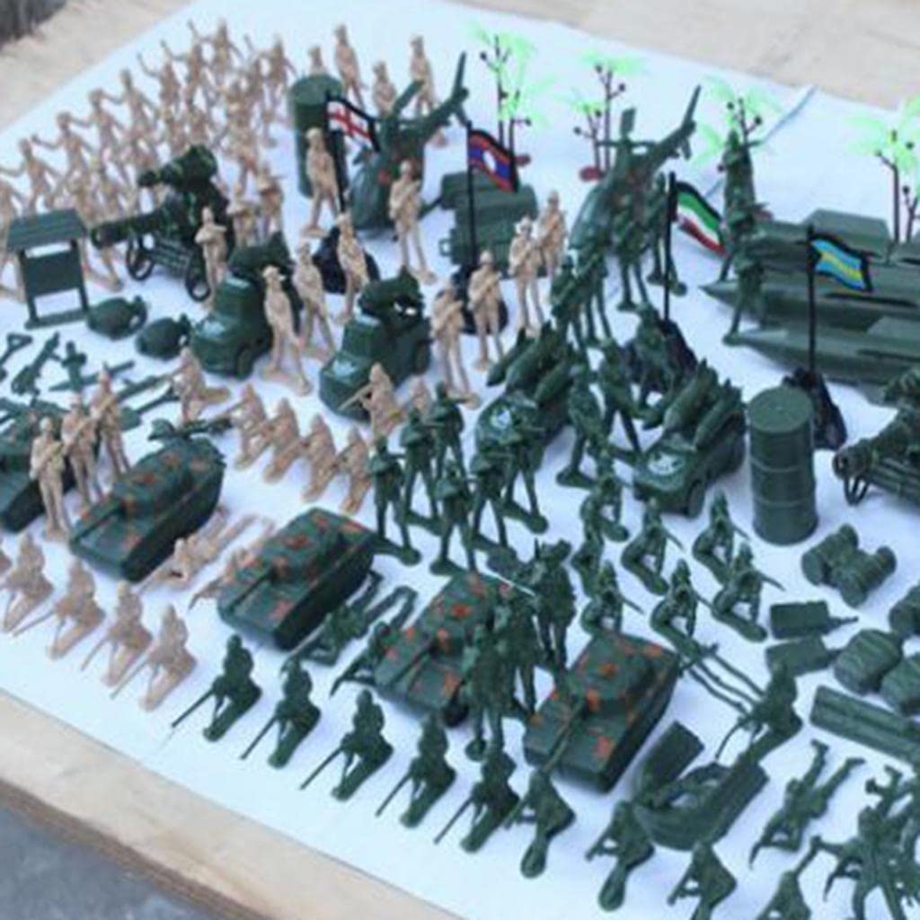 Oshhni 158 Stück Militär Spielzeug Soldaten Figuren Set Armee Figuren Soldaten Miniaturen Spielset Zubehör mit Rakete Bäume Fahnen für
