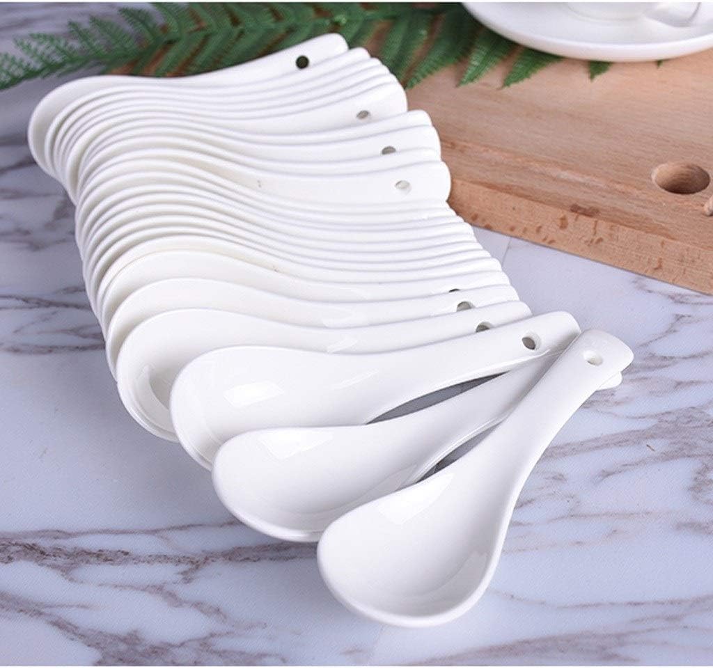 Scoop 20 Piece Ceramic Asian Soup Spoon Appetizer Spoon Set Service Spoon for Home Kitchen or Restaurant, White Soup Spoon (Color : B)