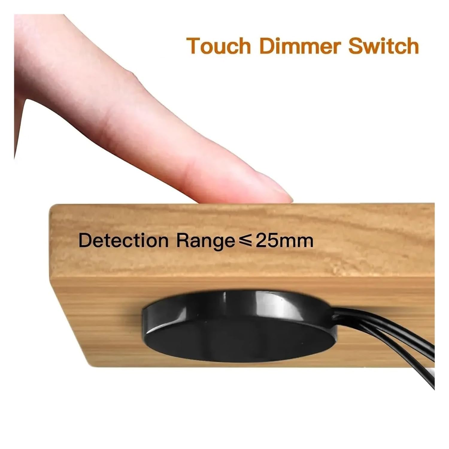 Through-Type 25mm Wooden Mirror Touch Sensor LED Light Switch 12V-24V 60W Hand-Sweep dimmable Touch dimmer Cabinet Shelf Light(Dupont Wire-White)