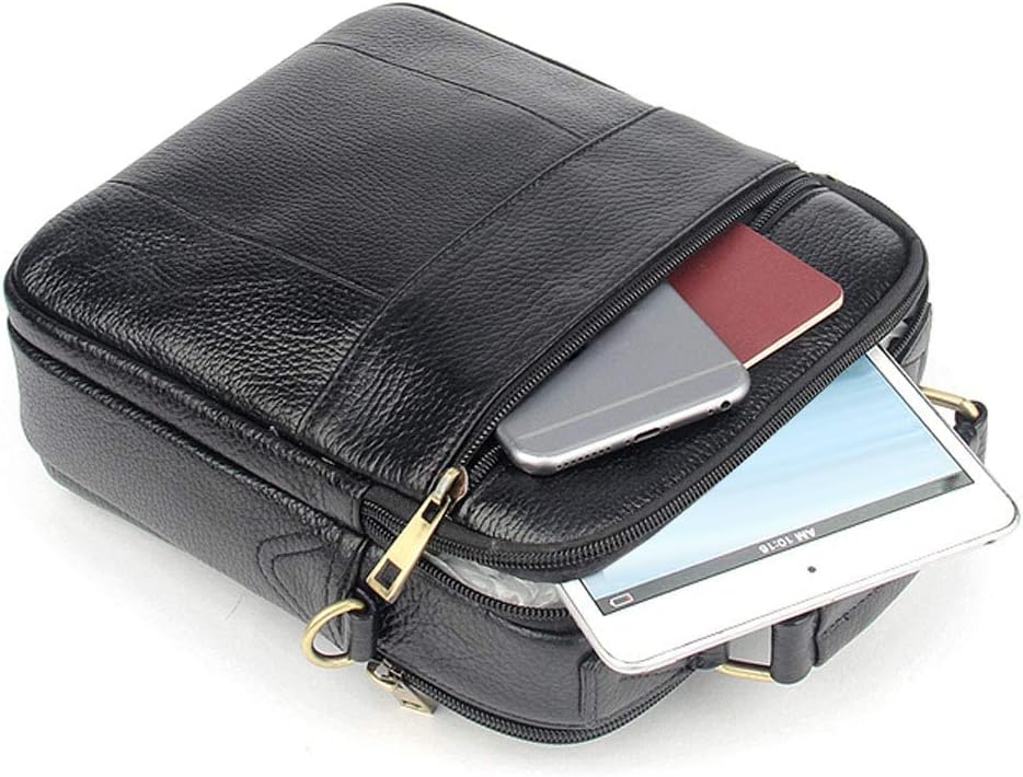 Hebetag Small Leather Shoulder Bag Crossbody Pack for Men Outdoor Travel Business