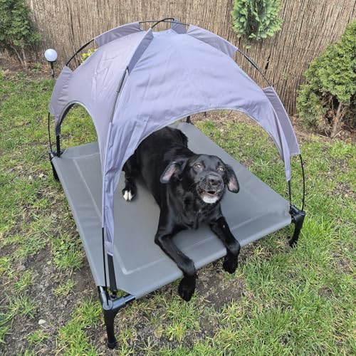 Purlov Hundeliege Outdoor mit Dach XXL - Hundebett Outdoor mit UV-Schutz, wasserfester Matte & Tragetasche – ideal für Garten, Balkon, Camping & Strand 25428