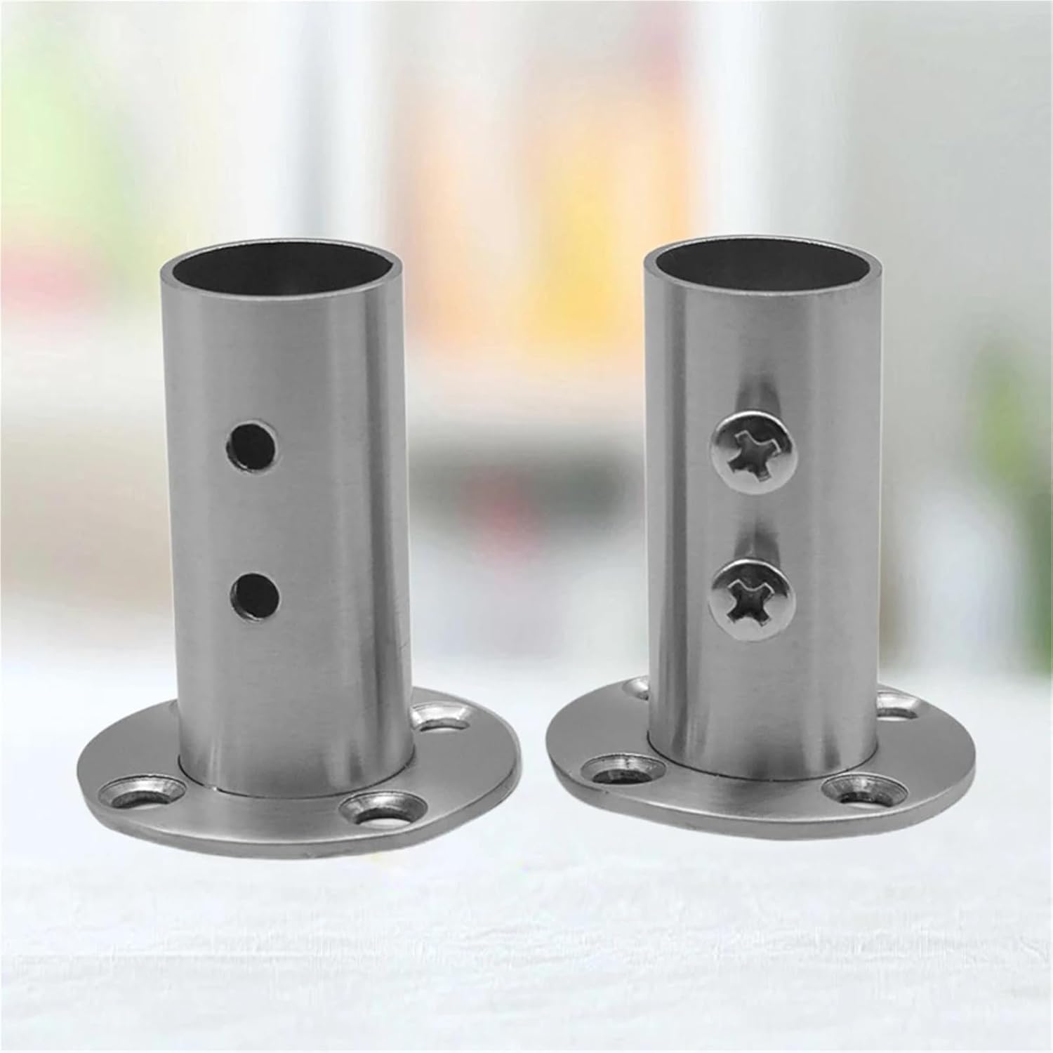 Closet Rod Bracket 4PCS Shower Rod Holder Socket Oval End Supports Hanging Curtain Brackets Closet Pole(B)
