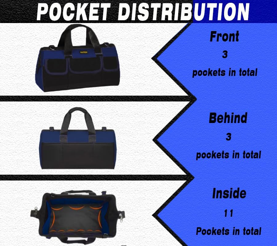 FASTECH 22 Inch Heavy Duty Tools Bag With Wide Mouth for Tool Storage, Carrier and Organizer, Tool Bag for Men/Women, Wide Mouth Tote Bag With Inside Pockets (22 Inch) - Image 4