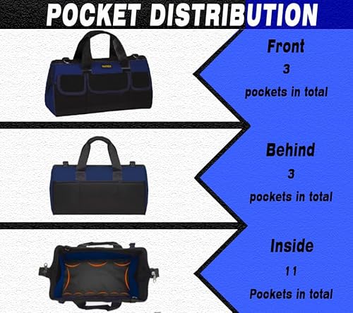FASTECH 22 Inch Heavy Duty Tools Bag With Wide Mouth for Tool Storage, Carrier and Organizer, Tool Bag for Men/Women, Wide Mouth Tote Bag With Inside Pockets (22 Inch) - Image 4