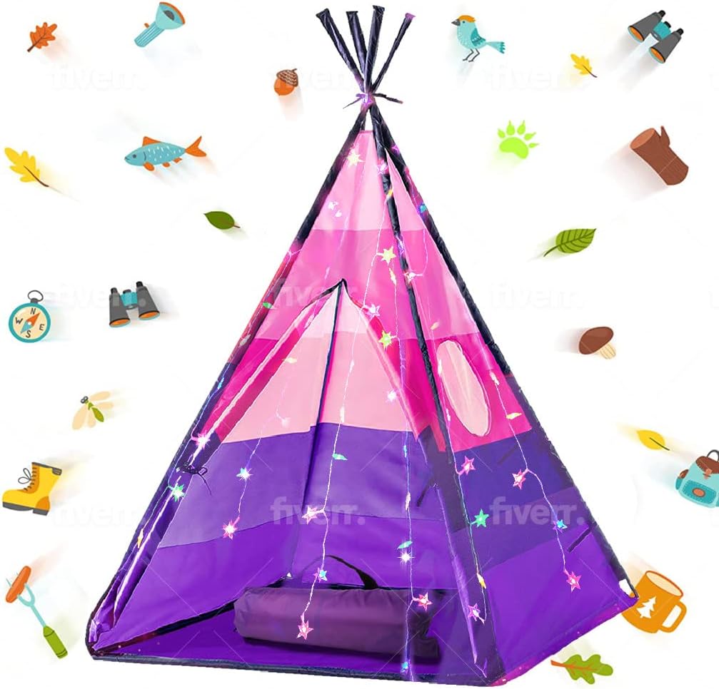 LimitlessFunN Teepee Kids Play Tent | includes Star Lights & Carrying Case |, Children Indoor Playhouse for Girls, Toddlers, 42" D x 42" W x 60" H Pink
