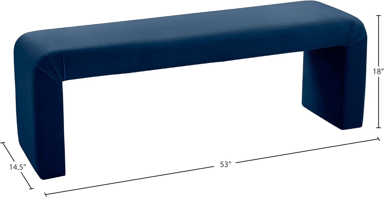 Meridian Furniture Minimalist Collection Modern | Contemporary Velvet Upholstered Bench, 53" W x 14.75" D x 18.25" H, Navy