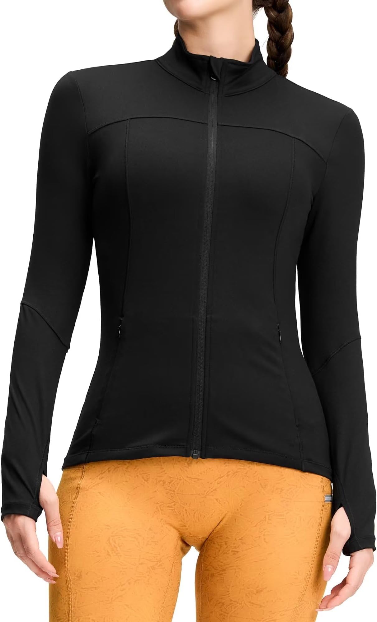 QUEENIEKEWomen's Zip Up Workout Jackets - Slim Fit Cottony Soft Athletic Running Jacket Yoga Gym Tops with Thumb Holes