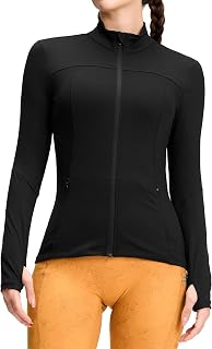 QUEENIEKE Women's Zip Up Workout Jackets - Slim Fit Cottony Soft Athletic Running Jacket Yoga Gym Tops with Thumb Holes