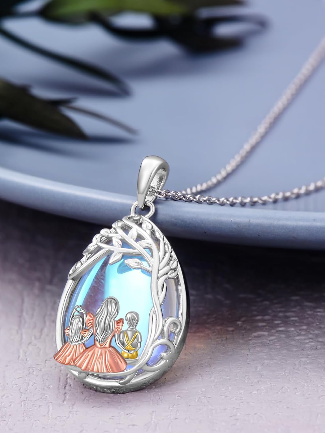 Dorunmo Mother and Father 1/2/3 Daughters/Son Necklace 925 Sterling Silver Sisters Gifts Moonstone Mother's Day Jewelry Gifts for Daughter Mom - Image 4
