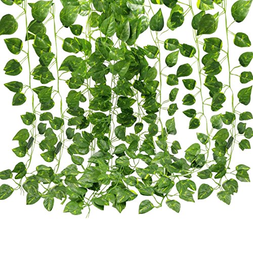 Unilove 168 feet Fake Foliage Garland Leaves Decoration Artificial Greenery Ivy Vine Plants for Home Decor Indoor Outdoors (Artificial Scindapsus Leaves)
