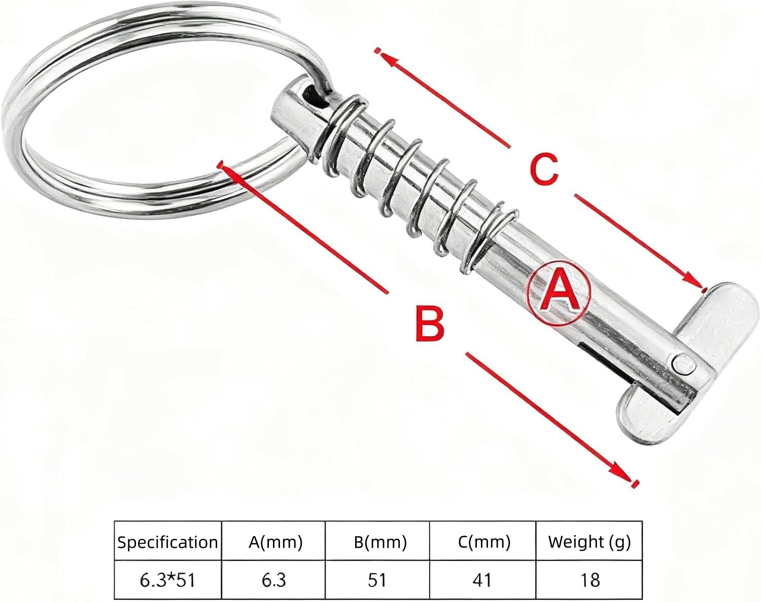 Perno a Sgancio Rapido, 4 Pezzi Perni a Molla Marina in Acciaio Inossidabile 316, Perni a Linguetta per Barche per Le Cerniere del Ponte Superiore della Nave Bimini Ferramenta 6,3 mm x 51 mm