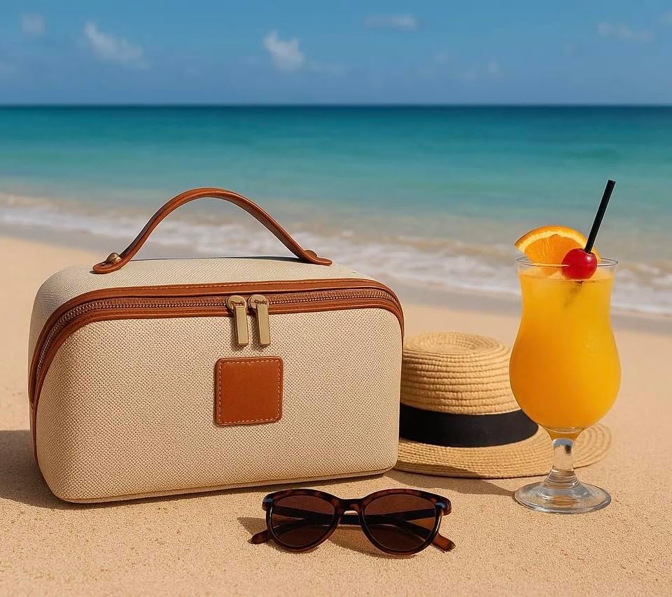 Travel Makeup Bag Waterproof Large Cosmetic Organizer Pouch with Brush Holder, Compartments & Handle – Toiletry Bag Women – Portable Clear Makeup Case for Travel - Image 7